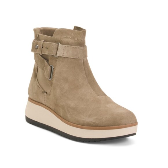 CLARKS Dark Taupe Wide Suede Zylay Faye Comfort Boots - Picture 1 of 2